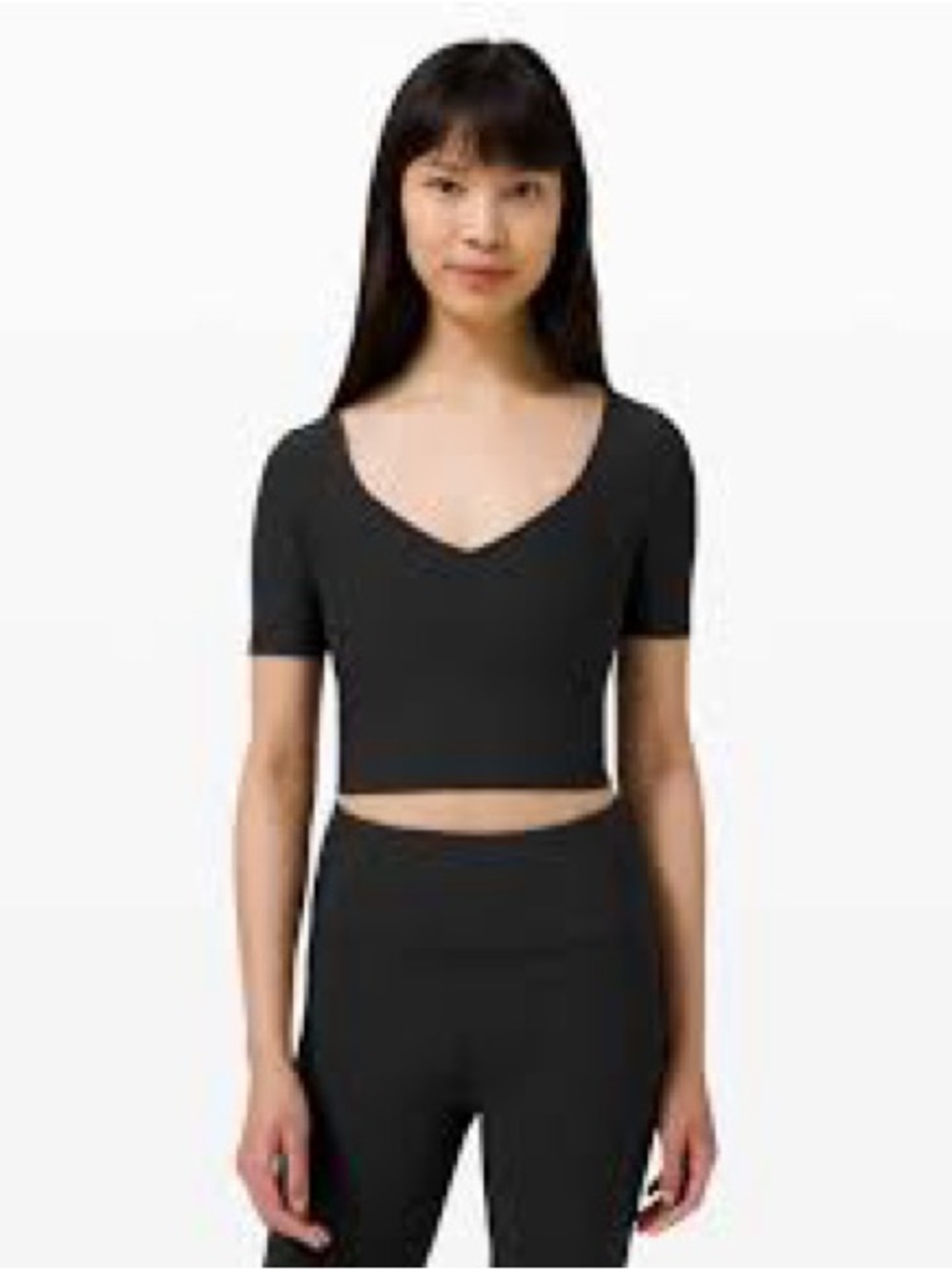Lululemon Align Short Sleeve V-Neck Crop Top Black Size 8
